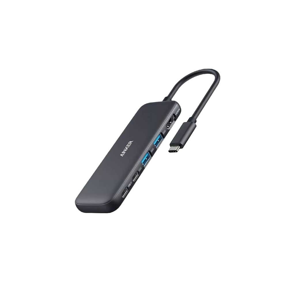 ‎موزع متعدد المنافذ أنكر 5 في 1 منفذين USB-A , منفذ USB-C , منفذ HDMI , منفذ PD IN - رمادي